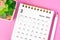 The March 2023 desk calendar for 2023 with plant pot on pink colour background