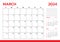 March 2024 Calendar. Week start on Sunday. Desk calendar 2024 design, simple and clean design, Wall calendar for print, digital