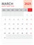 March 2025, Calendar 2025 template vector on red background, week start on monday, Desk calendar 2025 year, Wall calendar design,