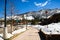 March 23, 2018 South Lake Tahoe / CA / USA - Paved sidewalk cleared of snow on a sunny day