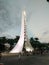 March 24, 2018, Aparecida, Sao Paulo, Brazil, bell tower of the Basilica of Our Lady Aparecida, at dusk.