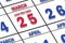 march 25th. Day 25 of month, Date marked Save the Date  on a calendar. spring month, day of the year concept