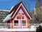 March 26, 2018. Izhevsk, Russia. Beautiful pink log house, fabulous world.