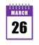 March 26. Purple day. World epilepsy day calendar isolated on white