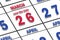 march 26th. Day 26 of month, Date marked Save the Date  on a calendar. spring month, day of the year concept