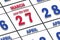 march 27th. Day 27 of month, Date marked Save the Date  on a calendar. spring month, day of the year concept