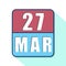 march 27th. Day 27 of month,Simple calendar icon on white background. Planning. Time management. Set of calendar icons for web