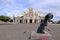 March 3 2023 - Cartago, Costa Rica: Impressive aerial view with people of the Basilica en Cartago desde el atardecer