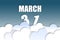 march 31st. Day 31of month,Month name and date floating in the air on beautiful blue sky background with fluffy clouds. spring