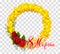 March 8 text translation from Russian. Yellow mimosa flower wreath