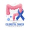 March is Colorectal Cancer Awareness Month - Blue ribbon awareness cross pink colorectal sign and 3d cross around vector design