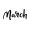 March month name. Handwritten calligraphic word. Bold font.