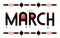 March month word art. Ethnic style Aztec pattern vector. Month name text. Yearly calendar illustration. Label for greeting cards.