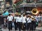 Marching band going up Bourbon st in new Orleans