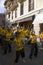 Marching band making their way down the streets of Puigcerda, Girona, Cataluna, Spain, Europe