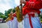 Marching band playing musicians, instruments in Tet holidays in Vietnam