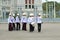 The marching royal guards at the Ananda Samakhom Throne Hall. Divorce guard. Bangkok, Thailand