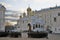 Marching soldiers and Annunciation church of Moscow Kremlin