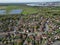 Marchwood residential street with houses and solar farm towards Southampton docks