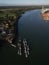 Marchwood sailing club harbor and Southampton Docks high altitude aerial