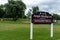 Marcus community soccer field sign for park in a small town Canadian city of Brighton near Pesquile Lake Provincial Park