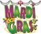 Mardi Grad Banner Logo with Beads, mask and jesters