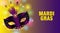 Mardi gras background with carnival mask and feathers. Poster, banner or colorful greetinrg card. Vector