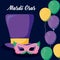 Mardi gras card with tophat and mask