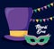 Mardi gras card with tophat and mask