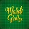 Mardi Gras Carnival Calligraphy Poster. Vector illustration Calligraphic Green Greeting card. Mardi Gras type treatment