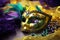 Mardi gras carnival concept - green, yellow and purple mask with decorations