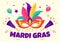 Mardi Gras Carnival Vector Illustration. Translation is French for Fat Tuesday. Festival with Masks, Maracas, Guitar and Feathers