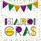 Mardi gras colorful background with triangular festoons and confetti