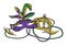 Mardi Gras composition. Group of carnival mask with feathers, beads and crown. Color vector