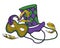 Mardi Gras composition. Group of carnival mask with feathers, beads and hat. Color vector