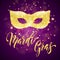 Mardi Gras gold mask glitter vector card