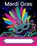 Mardi Gras  Graphic Poster with text area with Mask, Feathers and Beads
