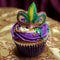 Mardi Gras-inspired cupcake. AI