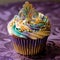 Mardi Gras-inspired cupcake. AI