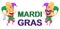 Mardi Gras jester holding necklaces for poster, greeting card, party invitation, banner or flyer.