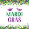 Mardi Gras lettering on background with colorful confetti. Traditional carnival in New Orleans. Fat or Shrove Tuesday typography