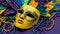 Mardi Gras mask, colorful feathers, vibrant celebration generated by AI