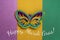 Mardi Gras masquerade festival carnival mask on green, golden, purple background.