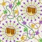 Mardi Gras pattern with glasses of beer, beads