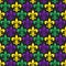 Mardi Gras vector seamless pattern with colorful fleur-de-lis on black background.