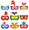 Mardi Gras Venetian handmade carnival masks. Face masks collection for masquerade party. Vector