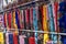 Mardin, Midyat, Turkey - 9 Ocak 2024 Head Scarf shop in Mardin Midyat bazaar. Gorgeous colorful sequence of headscarves. Hijab