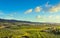 Maremma countryside panorama and olive trees on sunset. Casale Marittimo, Pisa, Tuscany Italy