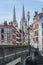 Marengo bridge with Cathedral of Sainte-Marie de Bayonne. France