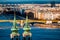 Margaret bridge and St. Anna Church at Danube embankment. Budapest, Hungary